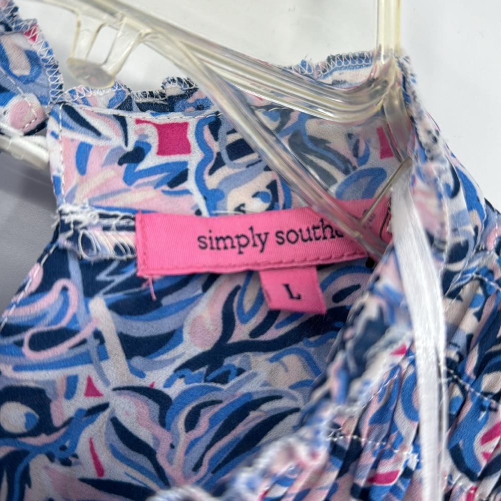 Simply Southern Smock dress-Pink & Blue Leaf Print-Size Large NWT - Picture 6 of 8